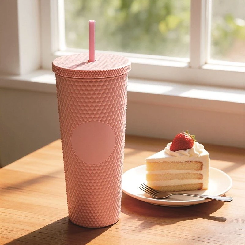 700ml Pink Studded Plastic Tumbler With Straw And Lid suppliers