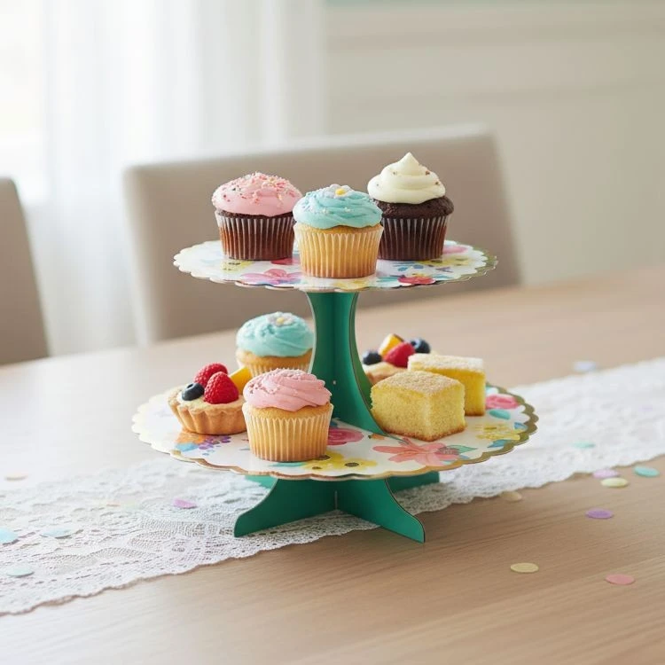 Gold-embossed Floral Printed Paper Cake Stand factory