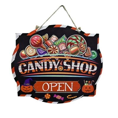 Cartel de Halloween verto un negosio de caramèle
